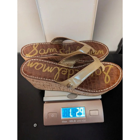 Sam Edelman Wedge Sandals Womens Size 8.5 M Romy Patent Leather Tan Flip Flop - Picture 7 of 12